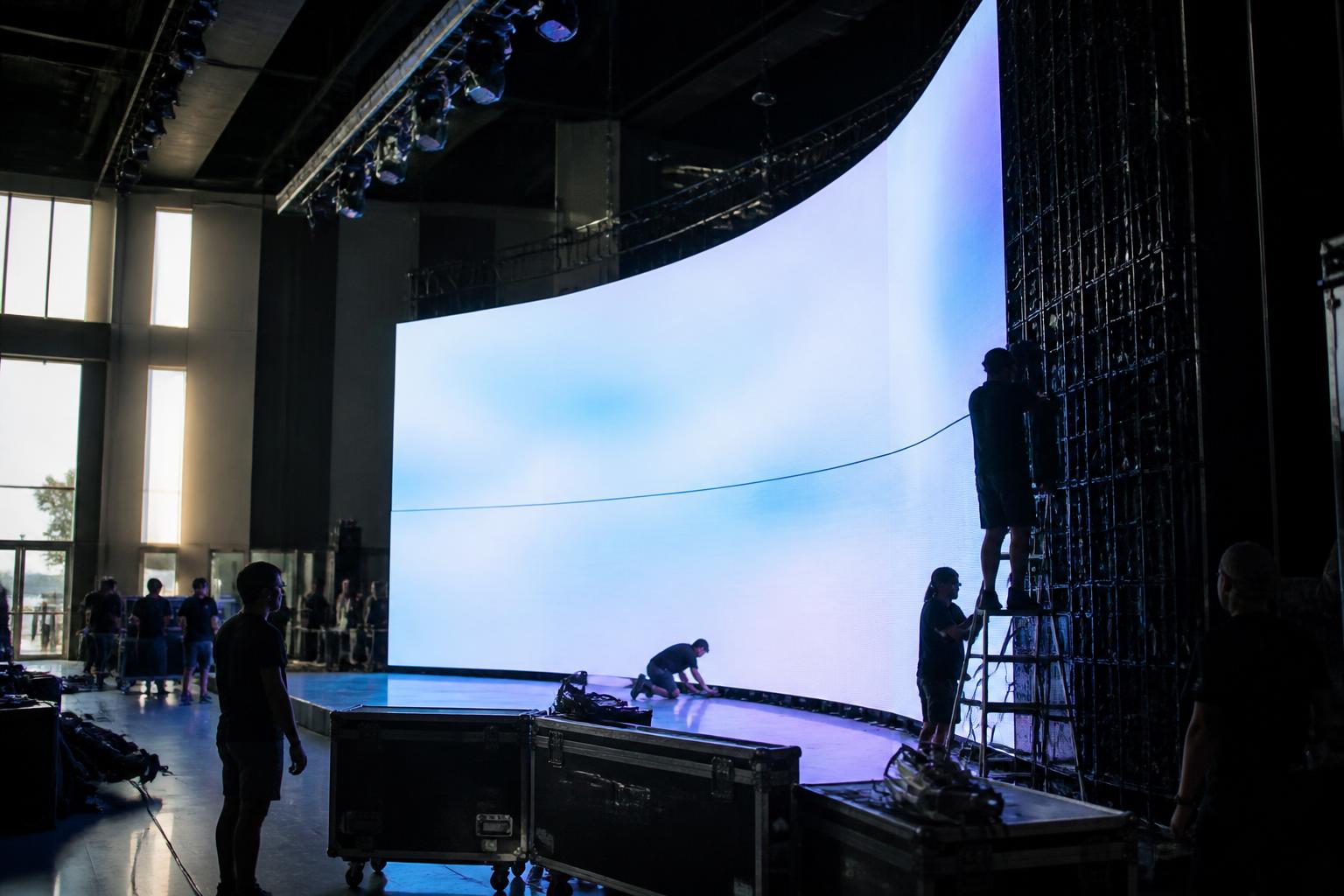 LED video wall being assembled